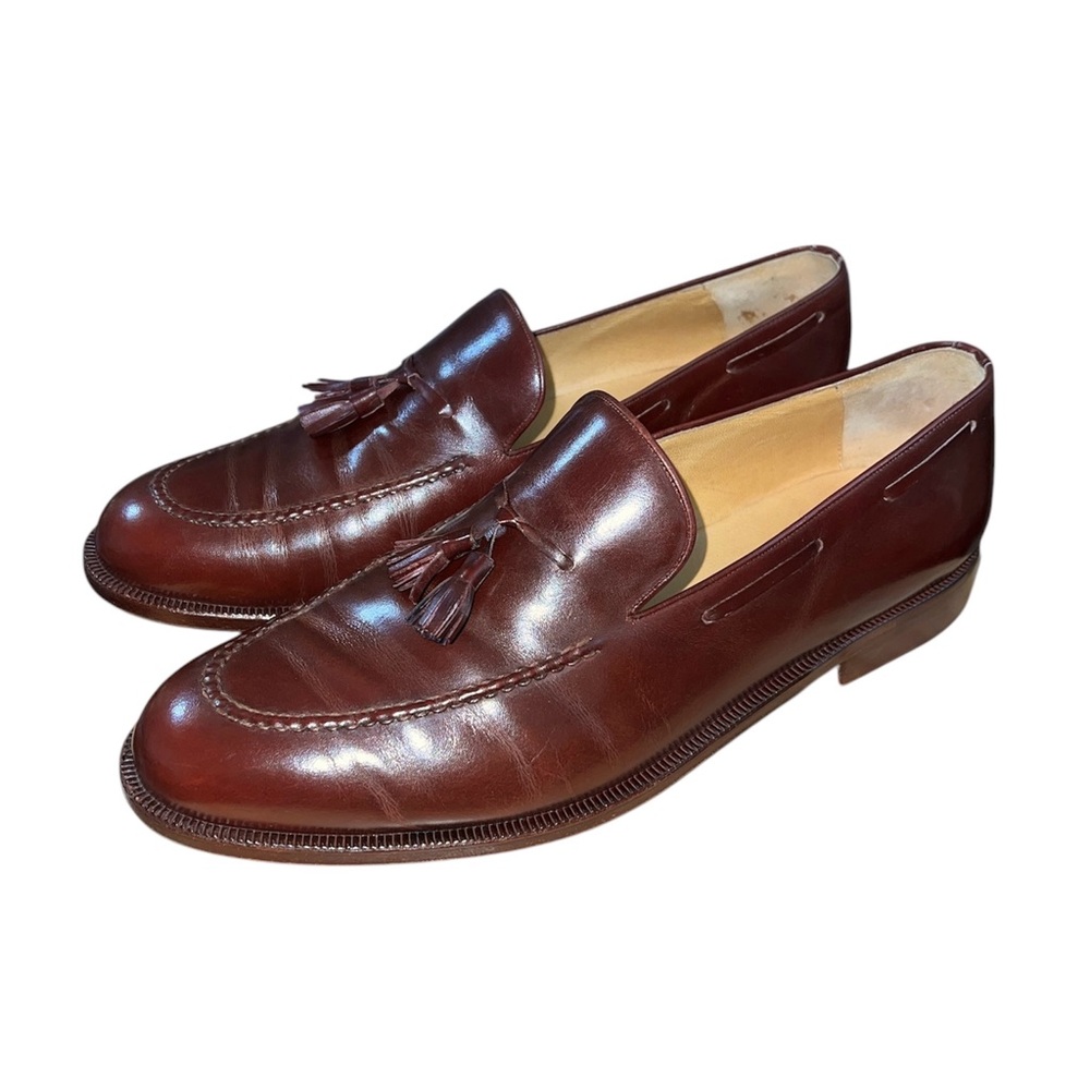 Lopez Taibo Men’s Handmade Brown Leather Loafers Size 10.5 Slip On Tassel Shoes